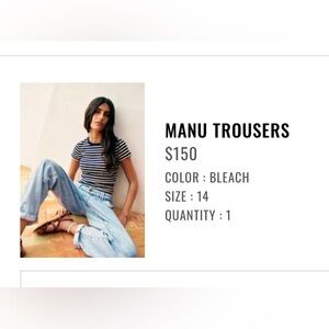Sezane Manu Trousers Bleach - Size 14